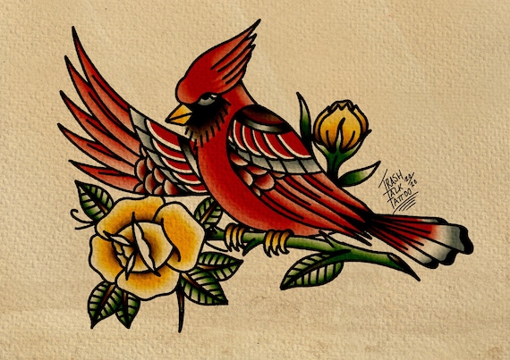 Cardinal Tattoo Print Etsy.