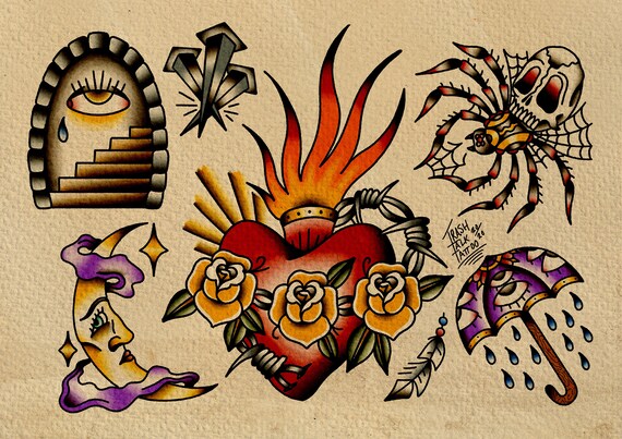 Sacred Heart Tattoo Style Print. - Etsy Australia