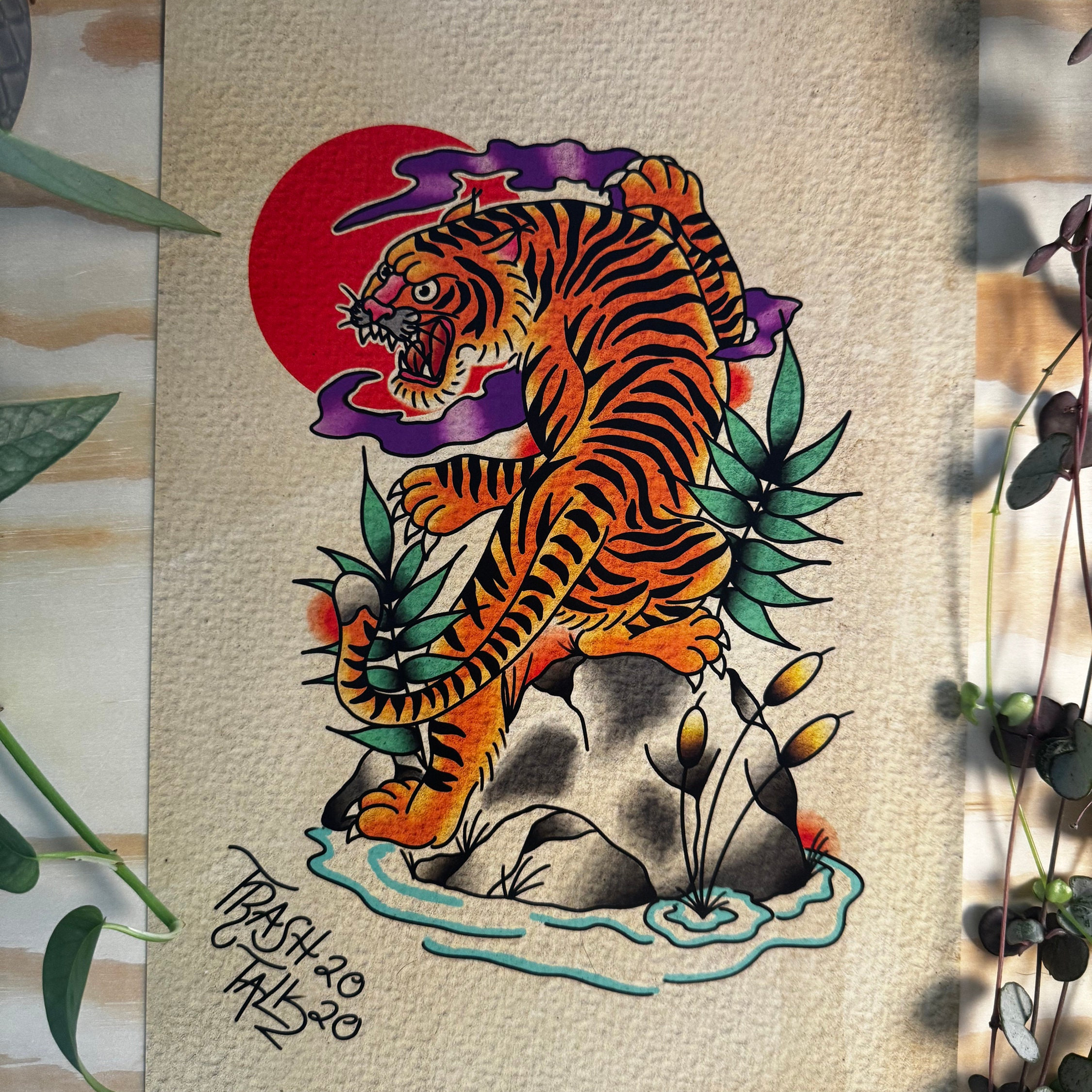 Tiger Tattoo Flash Print – Traditional Style A4 Artwork - Etsy