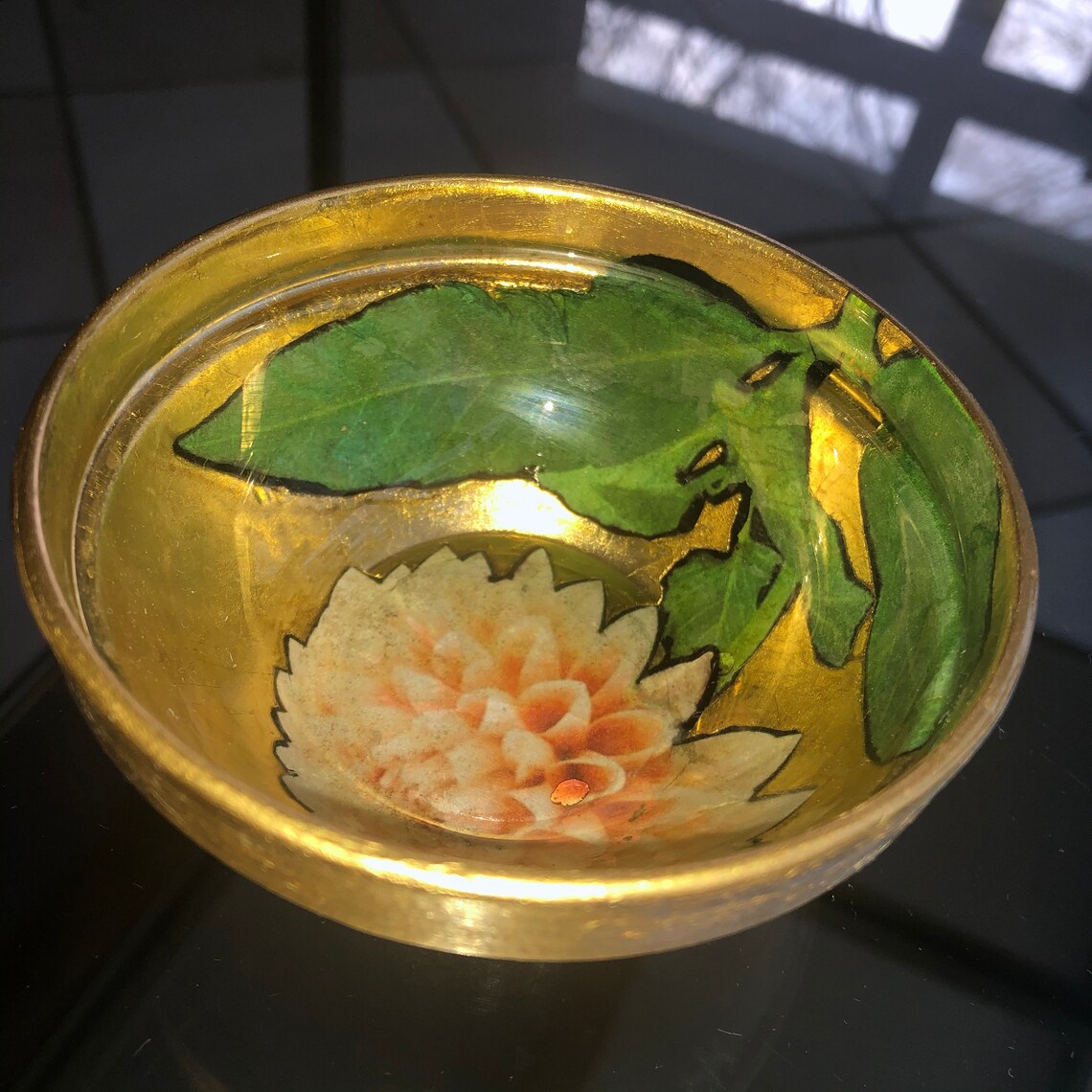 Handmade Gold Leaf Decoupage Glass Bowl Flower I black Etsy