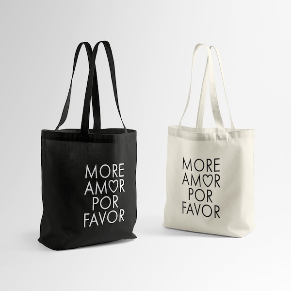 Baumwolltasche More amore por favor – Stoffbeutel - Jutebeutel - Tragetasche - Totebag - Einkaufsbeutel - Freizeittasche - Stofftasche