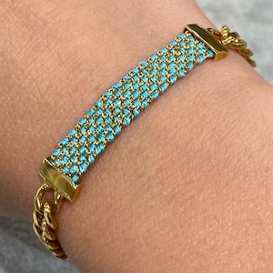 Gourmet turquoise silver 925o, yellow gold plated chain bracelet. Summer birthday gift - graduation jewellery present made in Greece.