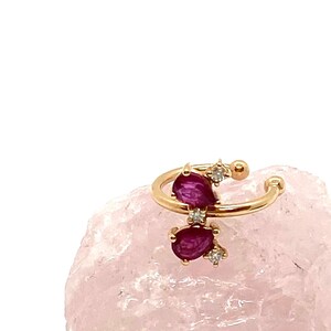 Wrap cuff single earring in 18k rose gold with rubies & diamonds. MELIGreece's hand made unique design jewelry - Birthday gift for her.