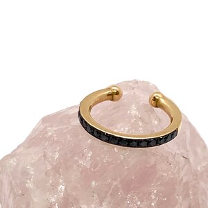 Diamond cuff single earring in 18k rose, yellow or white gold. Rock style black diamond cartilage cuff - Stunning birthday gift.