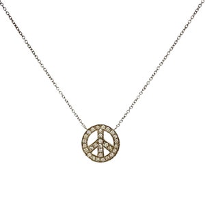 White diamond Peace charm tied on an adjustable chain all in 18k white gold. MELIGreece&#39;s diamond chain necklace, birthday gift for her.