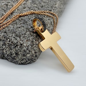 18k rose gold black diamond cross pendant. Baptism cross necklace, bridal solid gold diamond necklace.