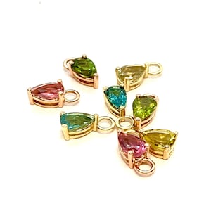 Set of two mineral tourmaline- detachable charms dressed in 14k gold for dangling earrings. Available in four colors, choose your favorites!