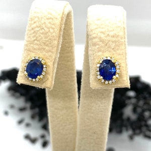 Rosetta sapphire - diamond 18k yellow gold earrings, butterfly clasp. Timeless earrings symbol of loyalty and trust- engagement earrings.
