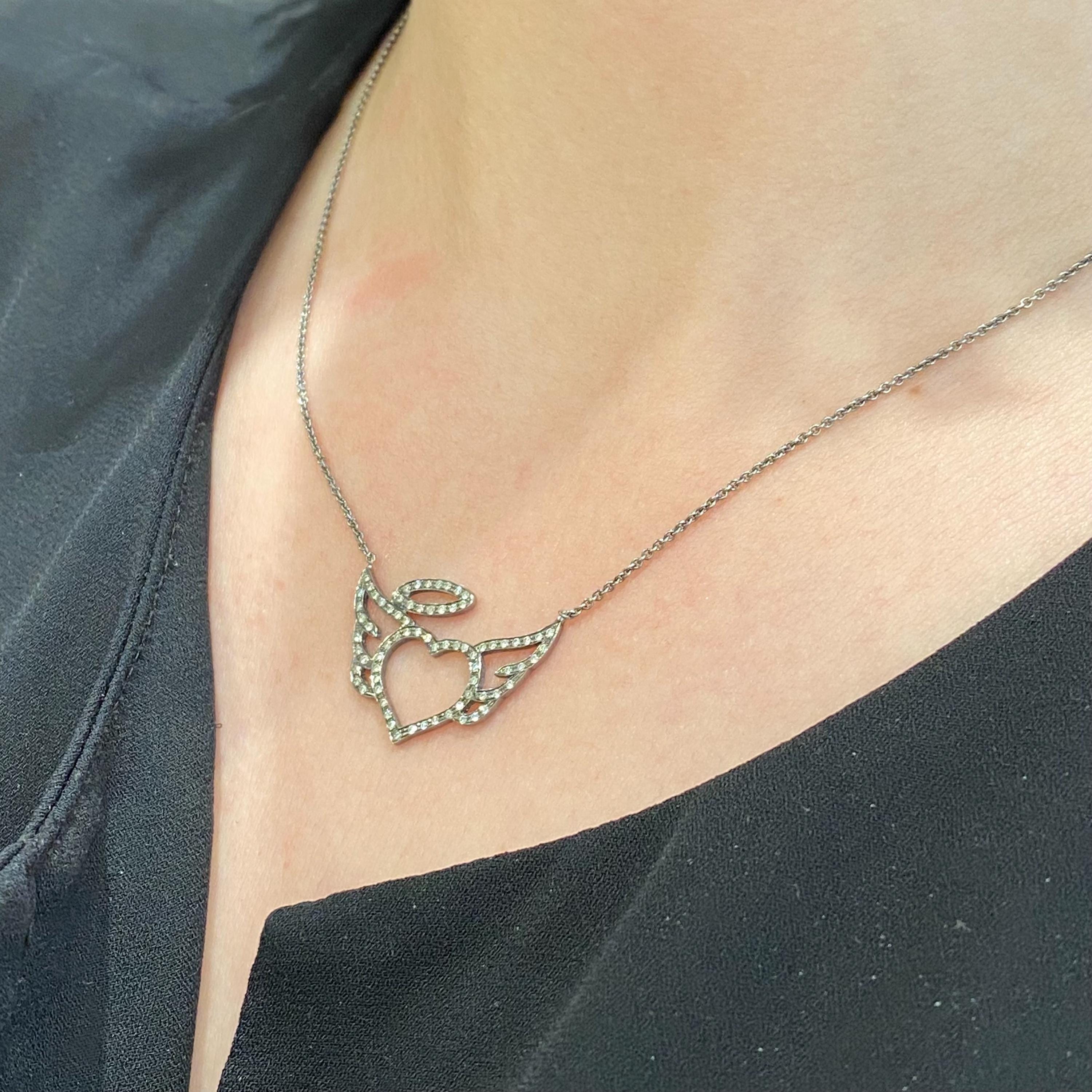 Angel's Heart Diamond Chain Necklace in 18k Solid Gold, Black