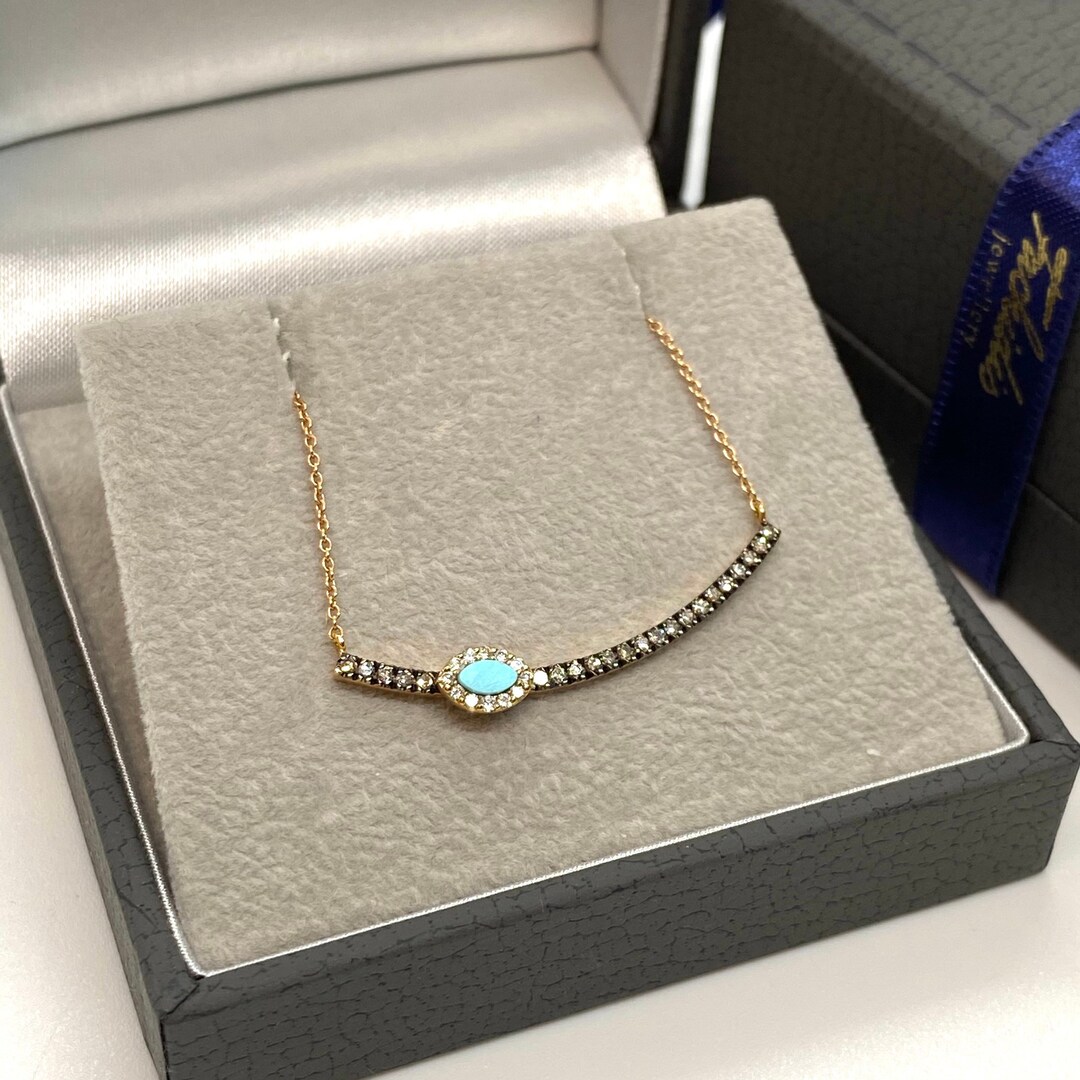 18k Solid Gold Fine Necklace an Oblique Bar Lined With Brown Etsy