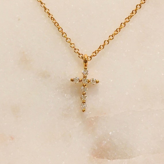 Piccola Collana A Croce In Oro Massiccio 14k: Ciondolo Con - Foto 7