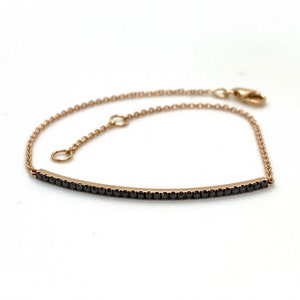 Black diamond bar 18k solid gold chain bracelet. Graduation, birthday jewel for her - hand made in MELIGreece&#39;s workshop in Athens, Greece.