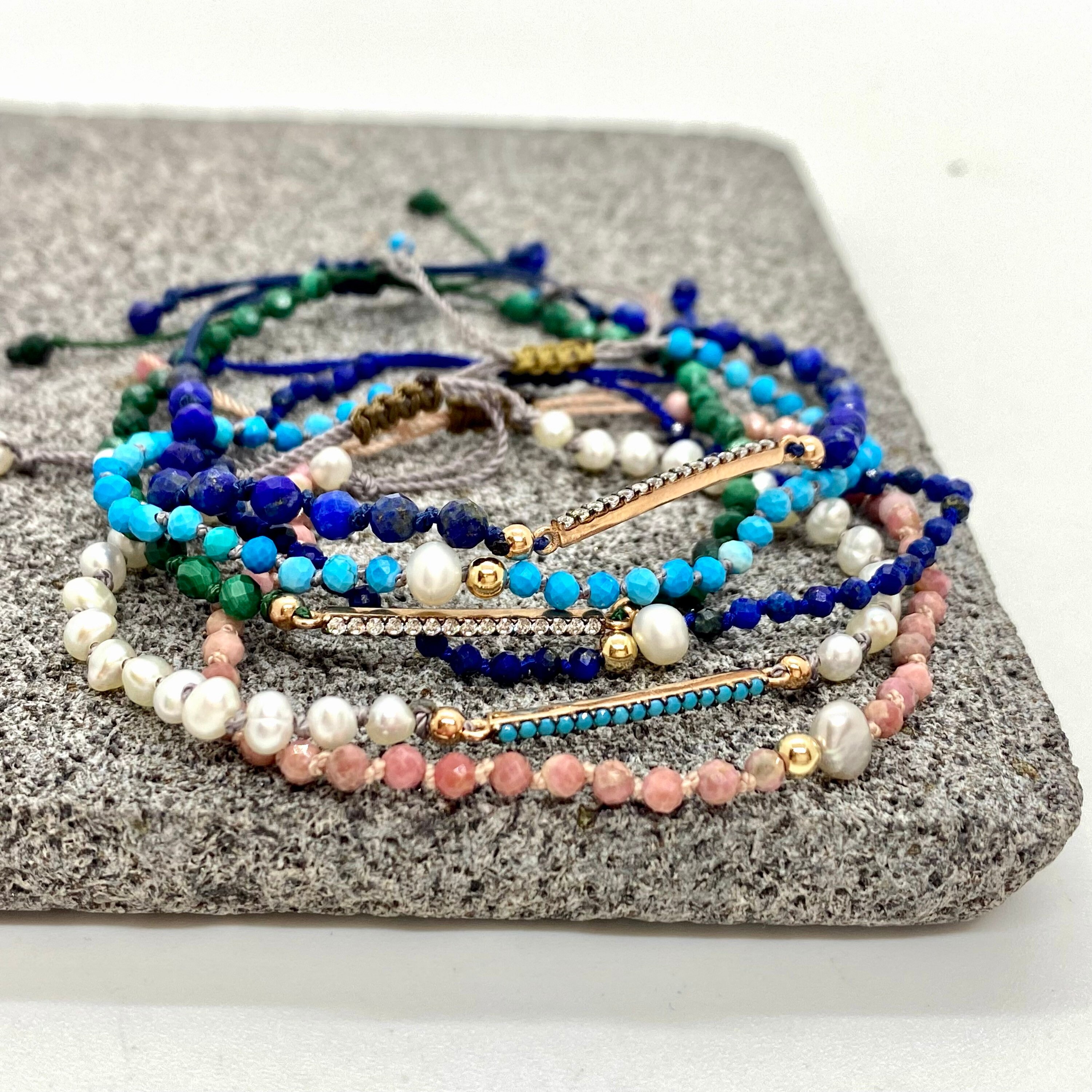 Bracelet Perles De Culture Et Turquoise - Plaqué Or Jaune 14 - Rose-Mimosa - Neuf