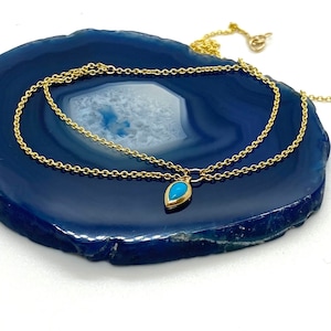 Natural turquoise stone double chain 14k yellow gold anklet. Greek summer edition ankle bracelet. Protective jewellery present.
