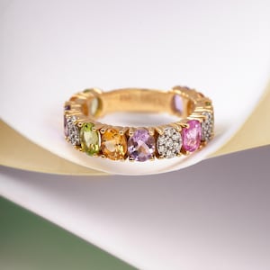 Multi gemstone 18k solid gold fine band : diamonds, sapphires & lovely semi-precious stones. MELIGreece&#39;s Valentine&#39;s ring.