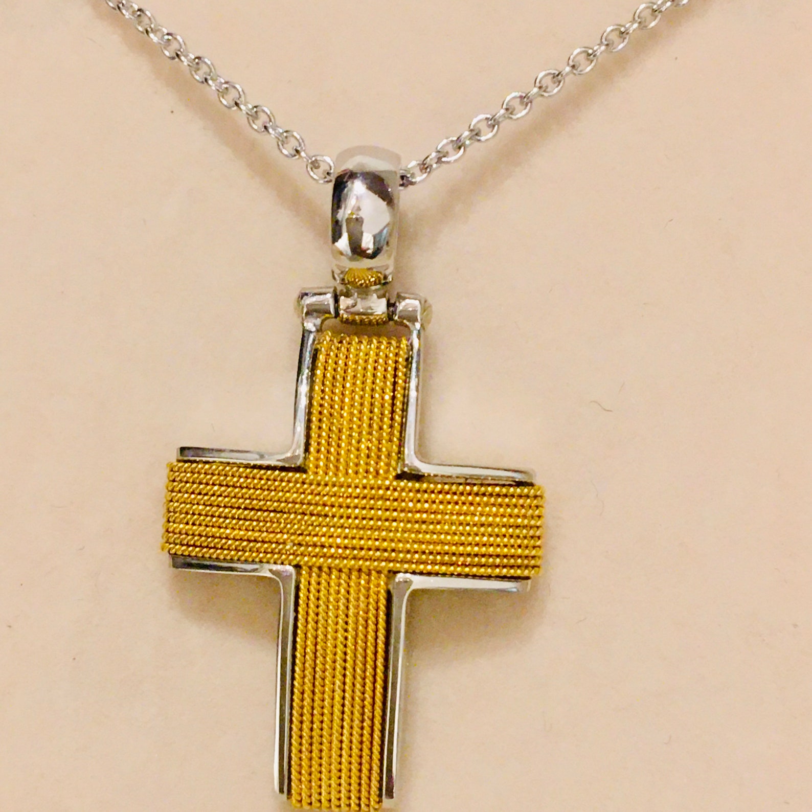 18k Yellow Gold Christening Cross With White Gold Surrounding Etsy