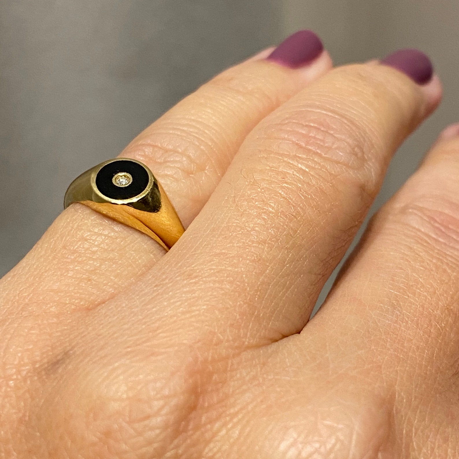 Medium Chevalier Sterling Silver Ring with Black Diamonds plated in 18K Gold (No 56)