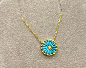 Pendentif En Or 18 Carats Avec Turquoise Et Diamants - Bijou Ancien Et élégant
