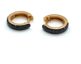 14k solid gold stunning hoops with black diamonds, black rhodium plated on top. Timeless gift expressing your flawless and unchanging love.