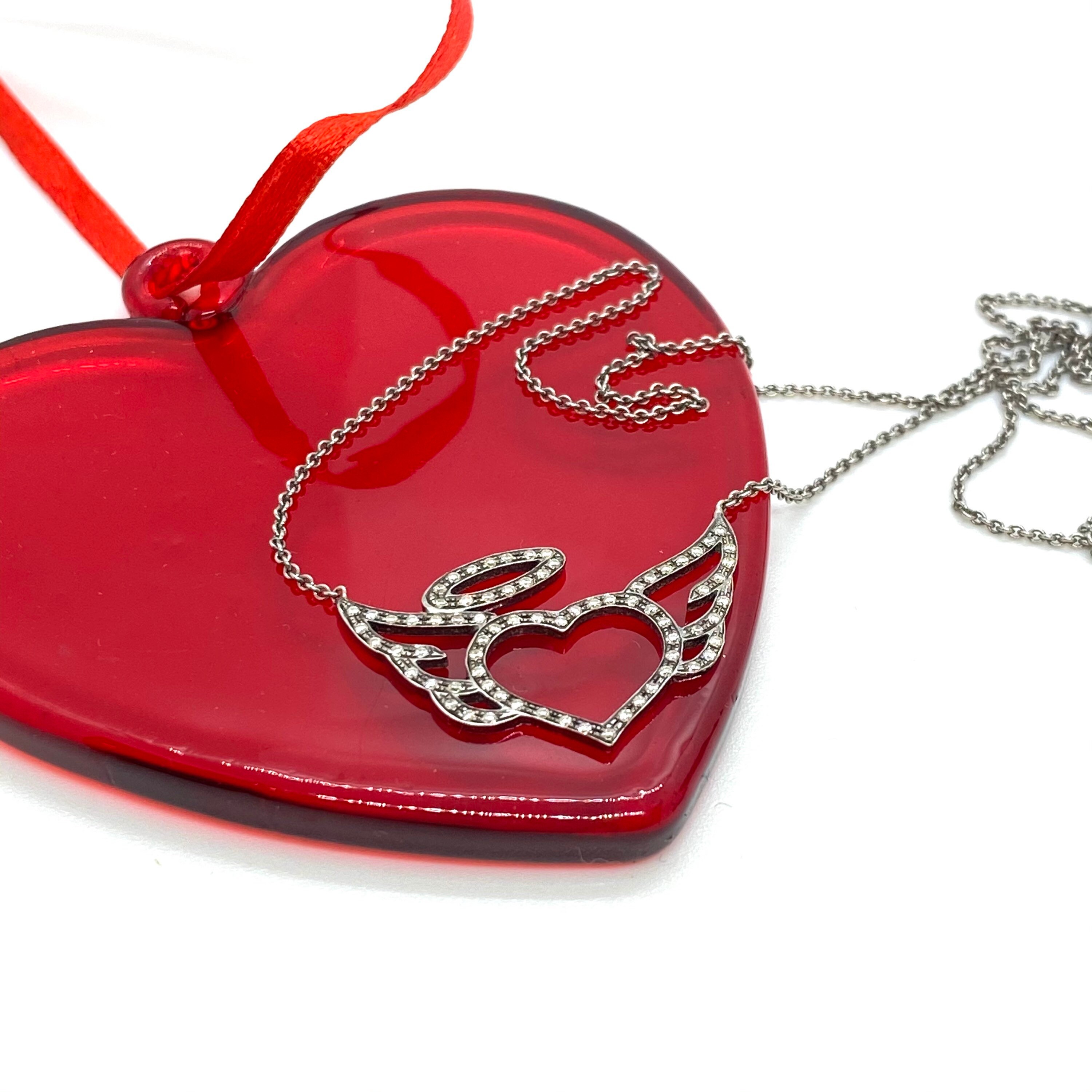 Angel's Heart Diamond Chain Necklace in 18k Solid Gold, Black