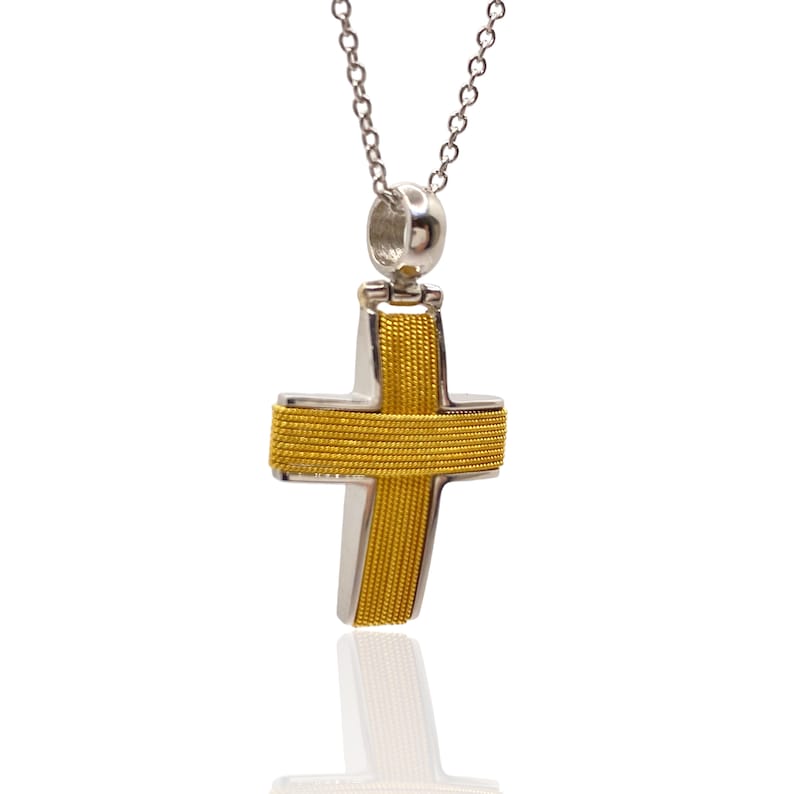 18k Yellow Gold Christening Cross With White Gold Surrounding Etsy