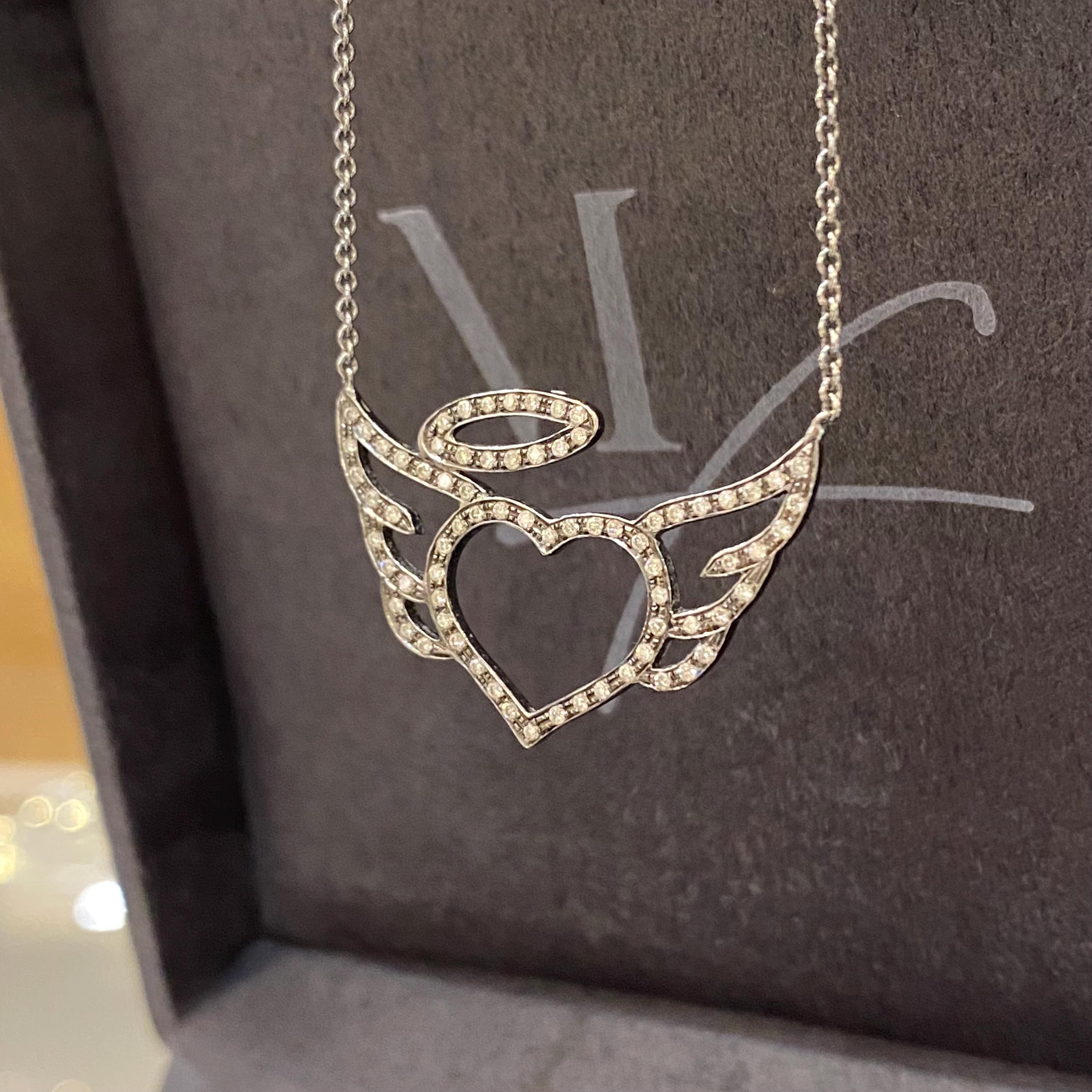 Angel's Heart Diamond Chain Necklace in 18k Solid Gold, Black