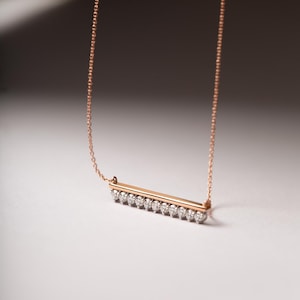 Eleven white diamond bar chain necklace in 18k white and rose gold. MELIGreece’s spring birthday gift / anniversary present.