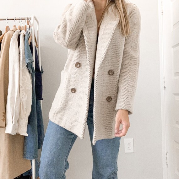 Classic Vintage 60s Wool Neutral Pea Coat