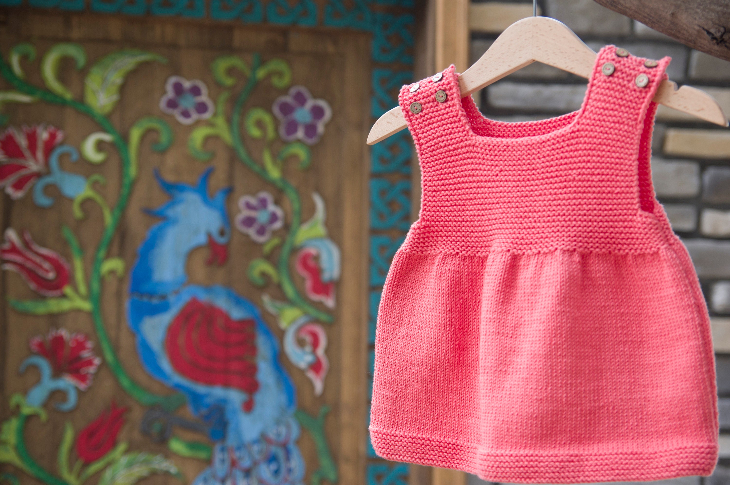 Hand Knitted Organic Cotton Baby Dress, Organic Toddler Dress,hand Knitted Girl Baby Clothing