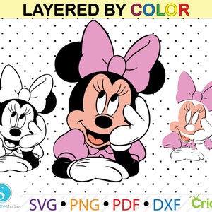 Minnie Mouse svg, minnie mouse clipart,minnie mouse layered by color svg, minnie mouse png pdf, sillhouette dxf, minnie mouse vector file...