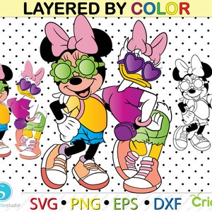 Daisy Duck and Minnie mouse svg,minnie bestfrinds svg , easy cut file Daisy Duck clipart,layered by color svg,minnie mouse png,cutting files