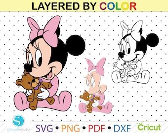 Baby Minnie Maus für Cricut, Baby Minnie, Silhouette, Vektor, Dateien für Cricut, schwarz und weiß