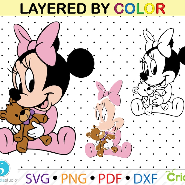 Baby Minnie Mouse Svg clipart, Baby Minnie Mouse clipart png, minnie mouse for cricut, cutting files baby minnie, silhouette, vector files