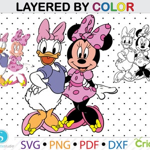 Minnie mouse and Daisy Duck svg, Minnie mouse and Daisy Duck clipart,layered by color svg, minnie mouse png,daisy duck pdf dxf,cutting files