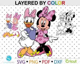 Minnie Maus und Daisy Duck svg, Minnie Maus und Daisy Duck Clipart, überlagert nach Farbe svg, Minnie Maus png, Daisy Duck pdf dxf, schneiden Dateien
