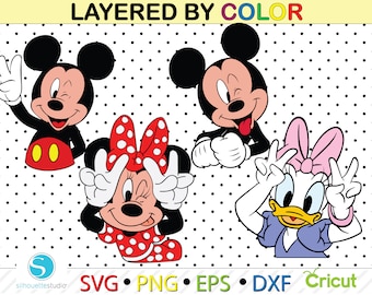 Mickey mouse wink svg, instant download, mickey eps svg png, tshirt svg, minnie mouse wink clipart png, dxf cutting file, layered by color,