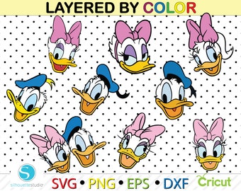 Donald Daisy Duck Kopf svg, Donald Daisy Duck Gesicht Bundle, svg budle, Donald Daisy Duck svg Clipart, donald Duck für Cricut, svg für Cricut