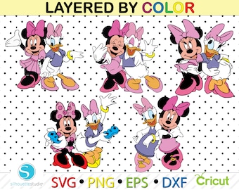 Minnie Mouse Daisy Duck svg, Minnie Bundle svg, Daisy Duck svg bündel, Clipart png, überlagert durch Farbe svg, Dxf schneiden Dateien, tshirt svg, Becher svg