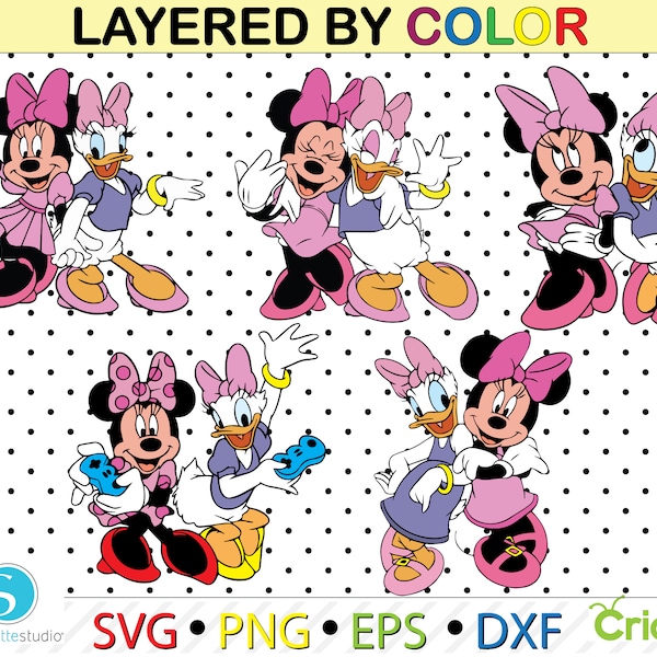 Minnie Mouse  Daisy Duck svg,minnie bundle svg, daisy duck svg bundle,clipart png, layered by color svg,dxf cutting files,tshirt svg,mug svg