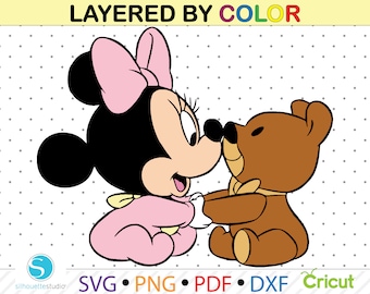 Baby Minnie Maus svg, Baby Minnie Maus Clipart svg png dxf pdf jpg, Minnie Maus für Cricut, Vektordatei svg, nach Farben überlagert, Schneidedateien