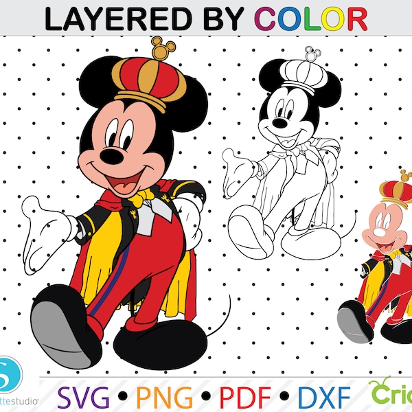 Mickey Mouse King Svg, Mickey Mouse clipart,Mickey png, mickey mouse instant download, layered by color,cricut file, mickey mouse silhouette