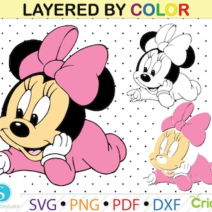 Baby Minnie Mouse Svg, Minnie Mouse Clipart Png, layered digital vector file,Svg for cricut and Silhouette Studio, Minnie Mouse svg png file