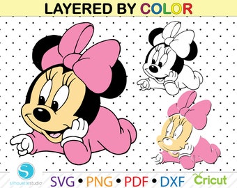 Baby Minnie Mouse Svg, Minnie Mouse Clipart Png, layered digital vector file,Svg for cricut and Silhouette Studio, Minnie Mouse svg png file