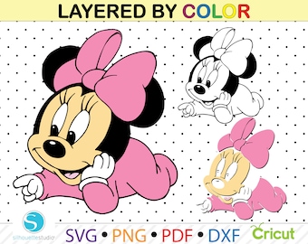 Baby Minnie Maus svg, Minnie Maus Clipart Png, geschichtete digitale Vektor-Datei, SVG für Cricut und Silhouette Studio, Minnie Mouse svg png-Datei