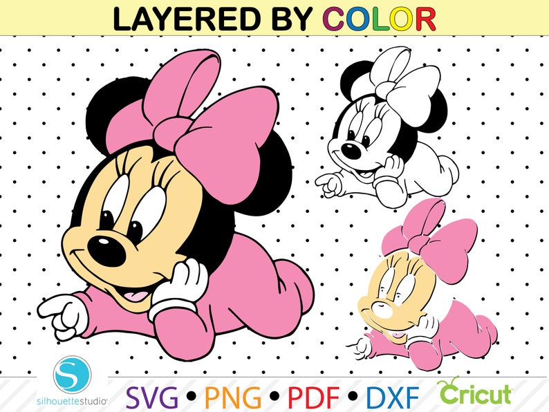 Baby Minnie Mouse Svg, Minnie Mouse Clipart Png, layered digital vector file,Svg for cricut and Silhouette Studio, Minnie Mouse svg png file image 1