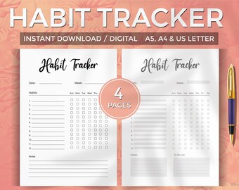 Minimalistischer monatlicher Habit Tracker zum Ausdrucken, 4 einzigartige Designs (digitaler Download)