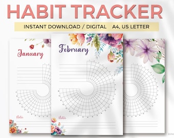 Floral Habit Tracker, 12-Monats-Kreisplaner (Digitaler Download)