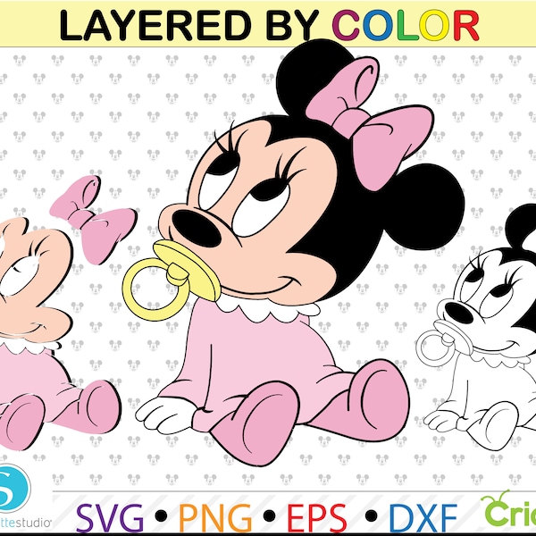 Baby Minnie Mouse eps svg , Minnie Mouse Clipart Png, layered digital vector file,Svg cricut and Silhouette Studio,Minnie Mouse svg png file
