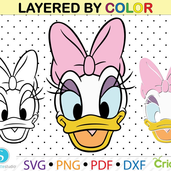 Daisy Duck hoofd SVG, Daisy Duck hoofd gezicht clipart PNG, Daisy Duck voor cricut, Daisy Duck gesneden bestand, Daisy Duck vector bestand, Daisy gelaagde SVG