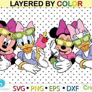 Minnie mouse and Daisy Duck svg, minnie mouse clipart, daisy duck png, svg for cricut, minnie vector file, layered by color, file for cricut